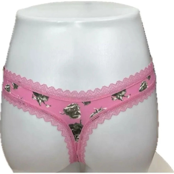 Calvin Klein XL Pink Rose Flower Print Scallop Lace Trim Thong Panties - Picture 4 of 5